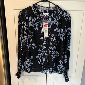 Parker Black Floral Button-Down Shirt with Light Blue Flowers